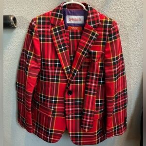 OppoSuits Vibrant Red and Black Checkered Suit
